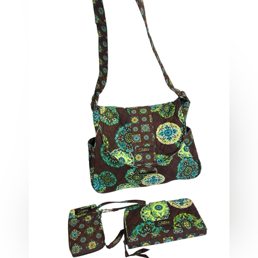 Longaberger Lexie 3 Pc Set Reversible Shoulder Bag, Wallet And Card Holder New